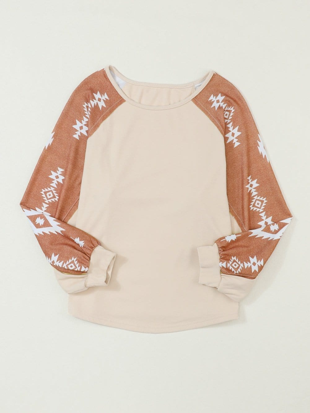 Aztec Patchwork Sleeve Apricot Western Top