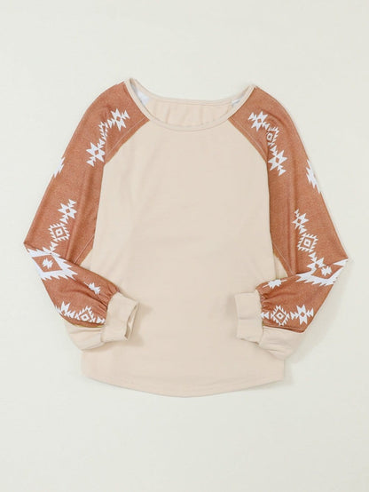 Aztec Patchwork Sleeve Apricot Western Top