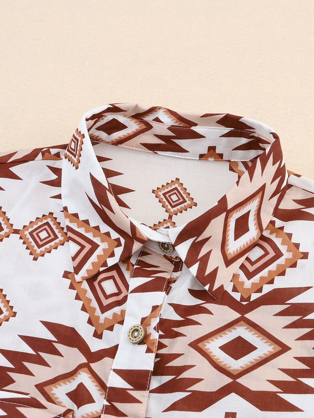 Aztec Print White Western Shirt with Button Flap Pockets