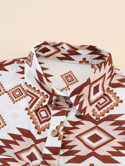 Aztec Print White Western Shirt with Button Flap Pockets