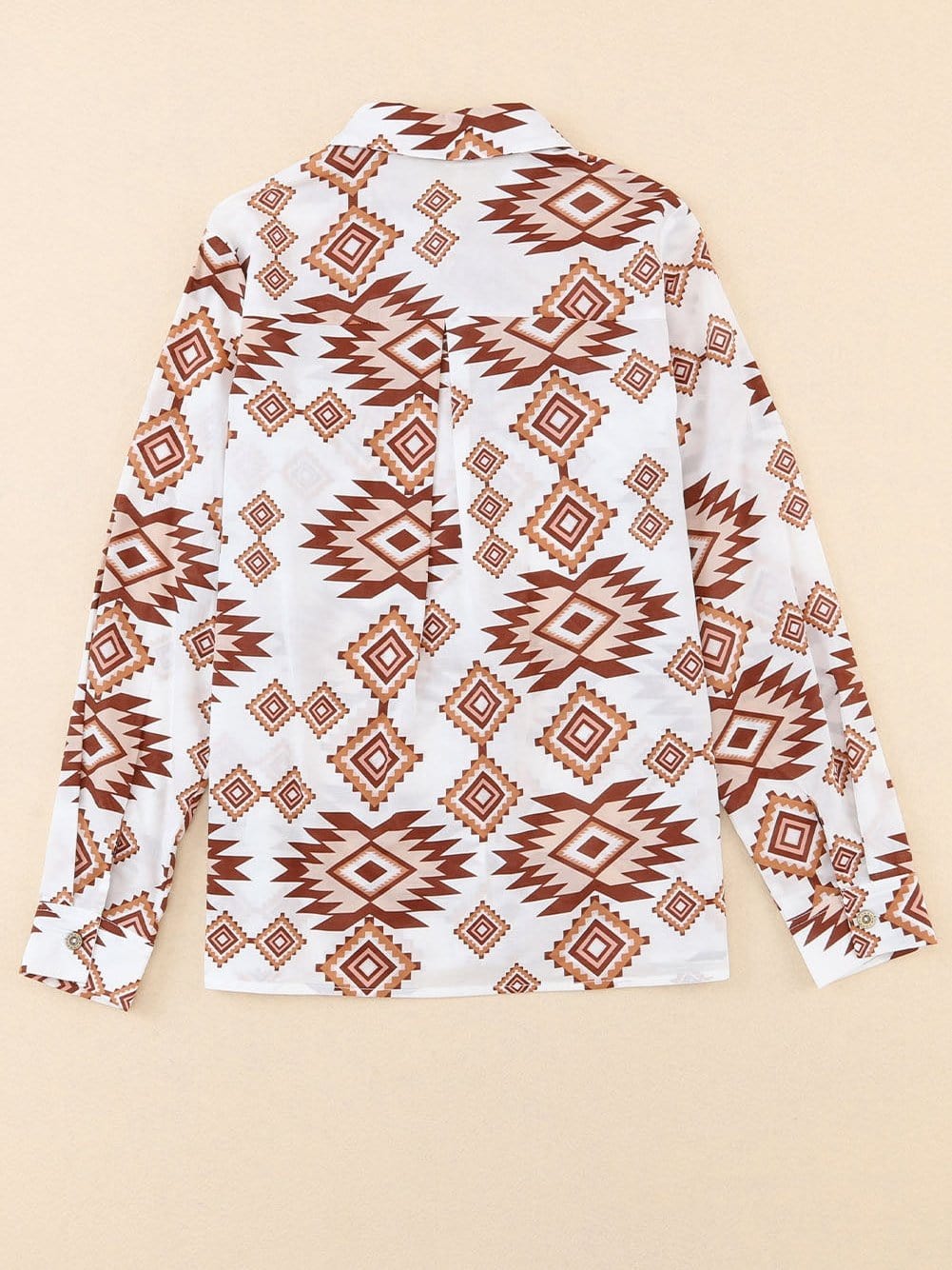 Aztec Print White Western Shirt with Button Flap Pockets