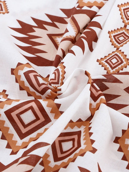 Aztec Print White Western Shirt with Button Flap Pockets