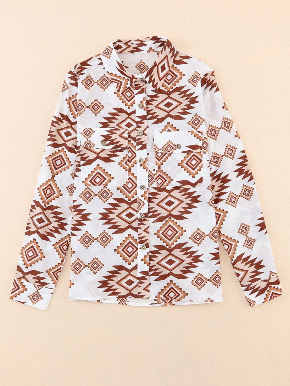 Aztec Print White Western Shirt with Button Flap Pockets
