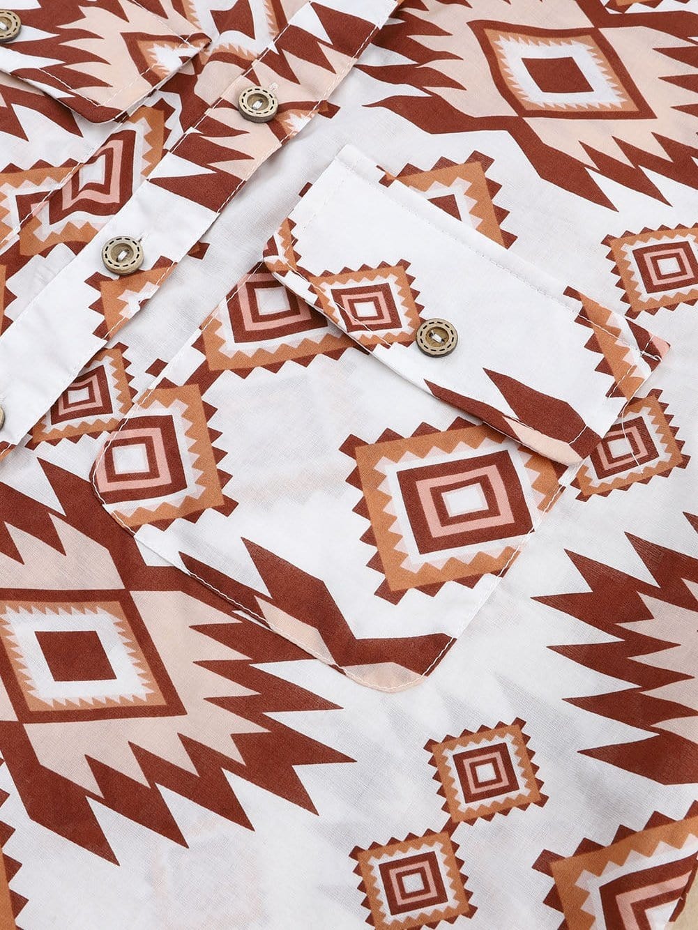 Aztec Print White Western Shirt with Button Flap Pockets