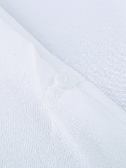 Elegant White V Neck High Low Hem Blouse