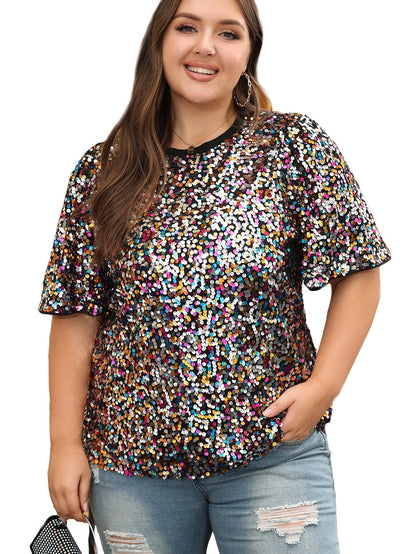Vibrant Sequin Embellished Plus Size Party Top
