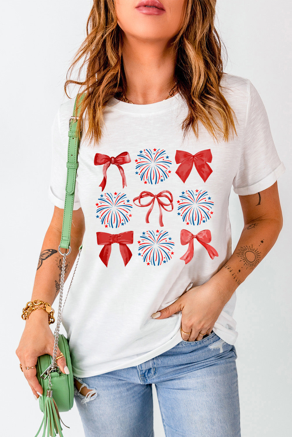 July 4th Patriotic Bowknot Firework Print Tee