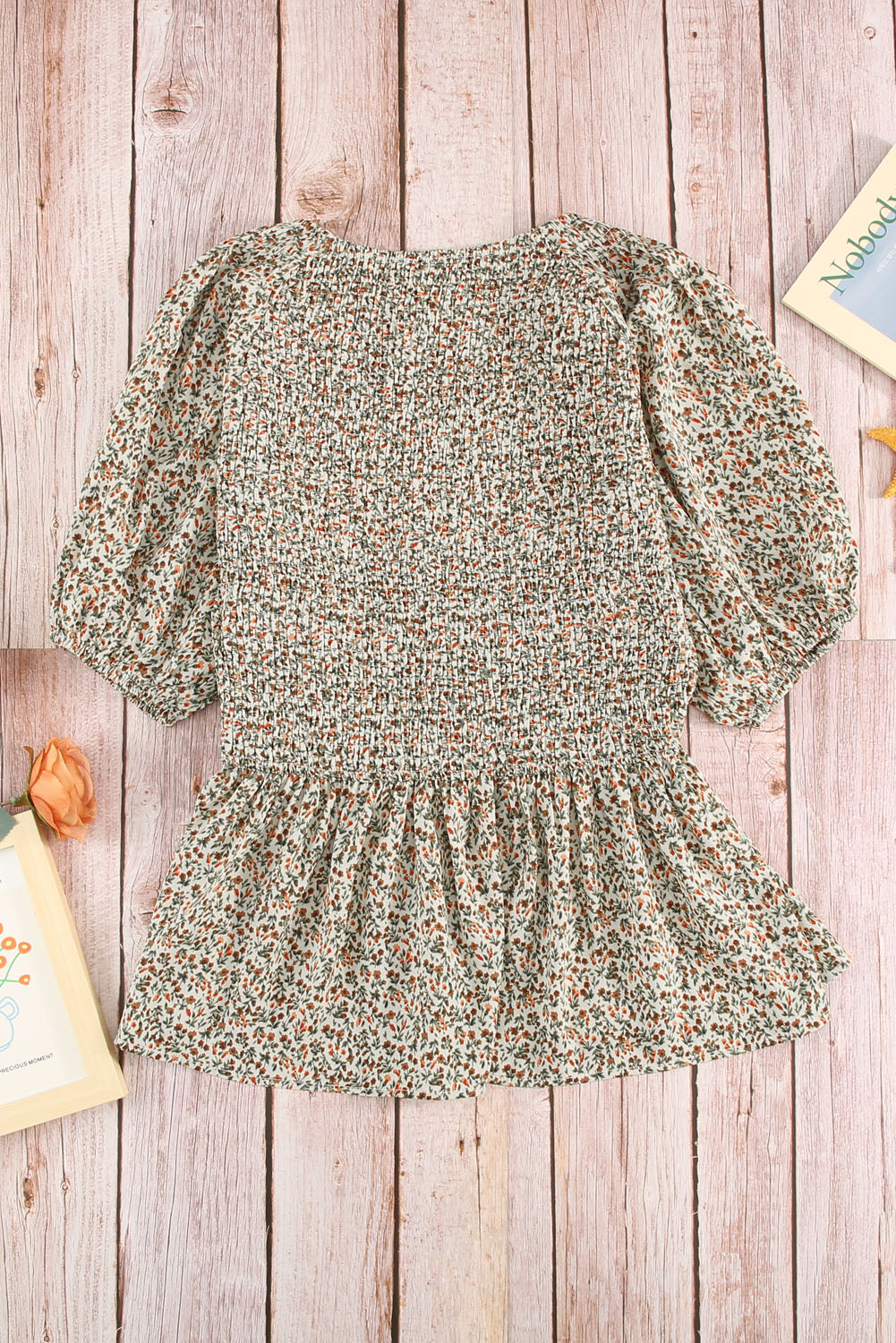 Floral Puff Sleeve Peplum Blouse
