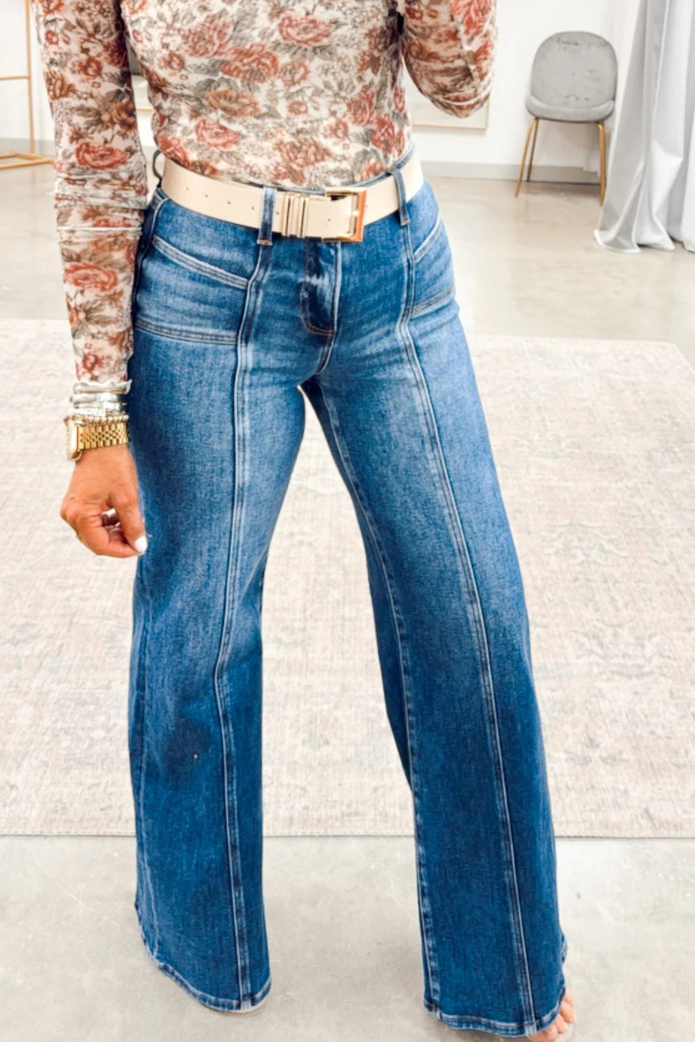 Sky Blue Tailored Seam Detail Womnes Shift Jeans