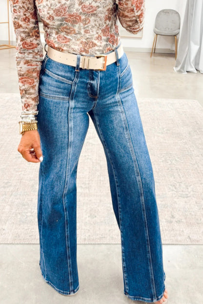 Sky Blue Tailored Seam Detail Womnes Shift Jeans