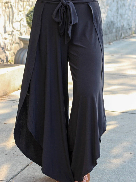Black Plus Size Front Tie Tulip Wide Leg Pants