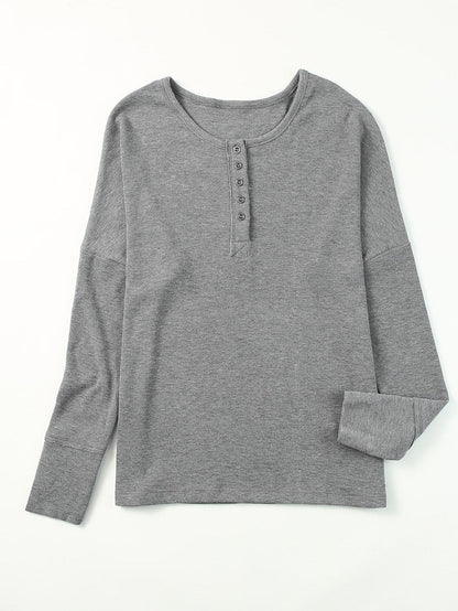 Elegant Black Waffle Knit Button-Up Top