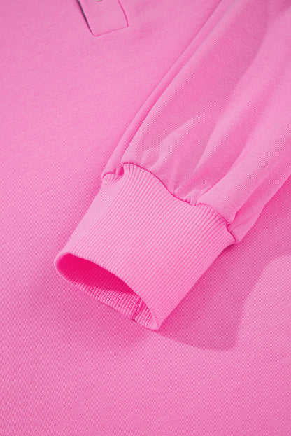 Pink Contrast Striped Collar Patchwork Puff Sleeve Ruffle Hem Mini Dress