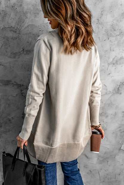 Khaki Cozy Open Front Longline Cardigan