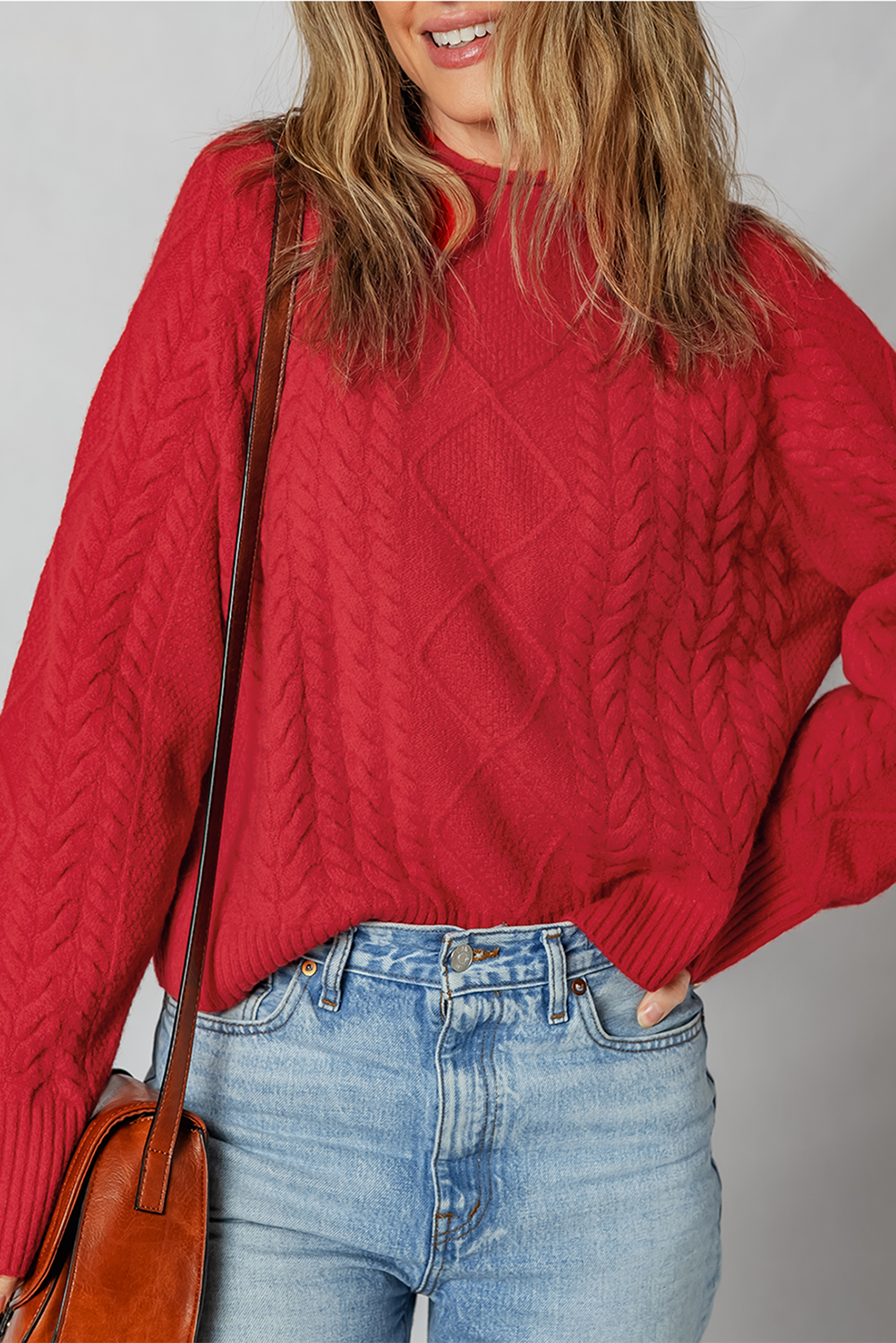 Fiery Red Cable Knit Baggy Sweater
