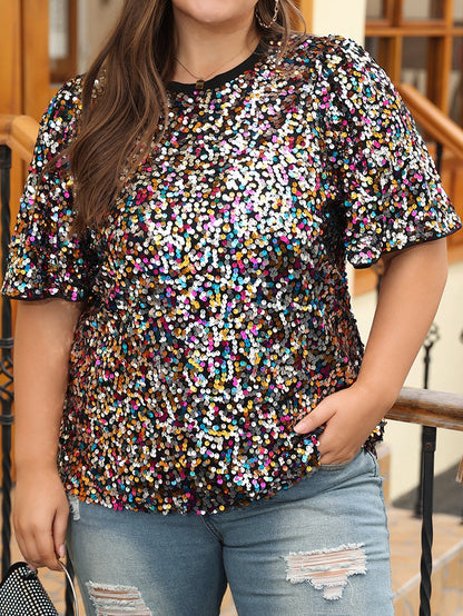 Vibrant Sequin Embellished Plus Size Party Top