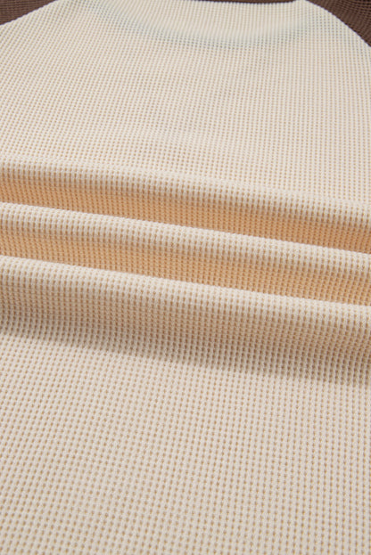 Brown Floral Print Patchwork Color Block Long Sleeve Top