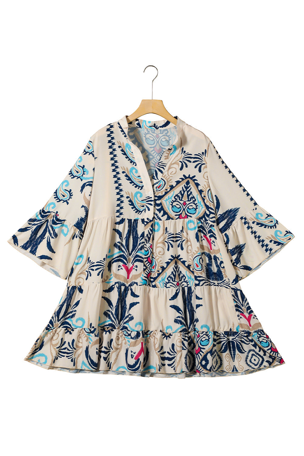 Floral Print Fringed V-neck Mini Dress