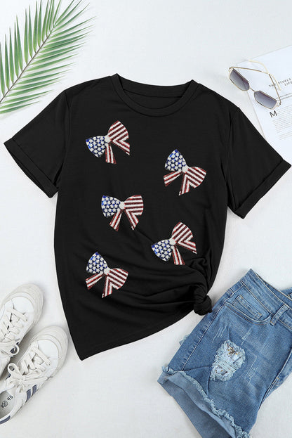 Glittering Patriotic Bowknot Graphic Tee