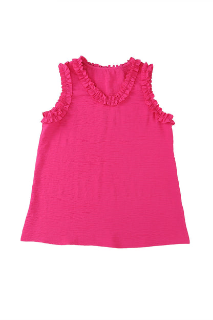 Elegant Rose Frilled V-Neck Sleeveless Tank Top