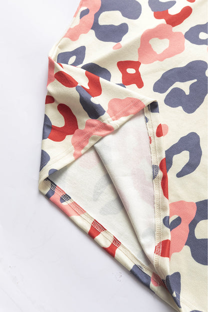 Leopard Print Batwing Sleeve White Plus Blouse