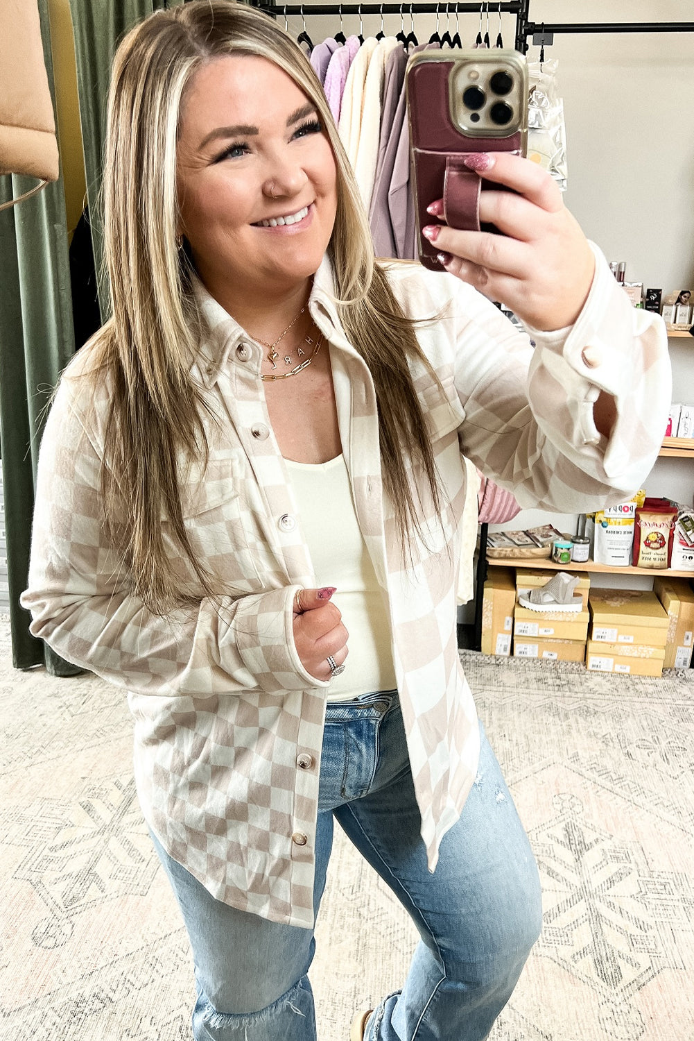 Khaki Checkered Buttoned Down Casual Western Jacket