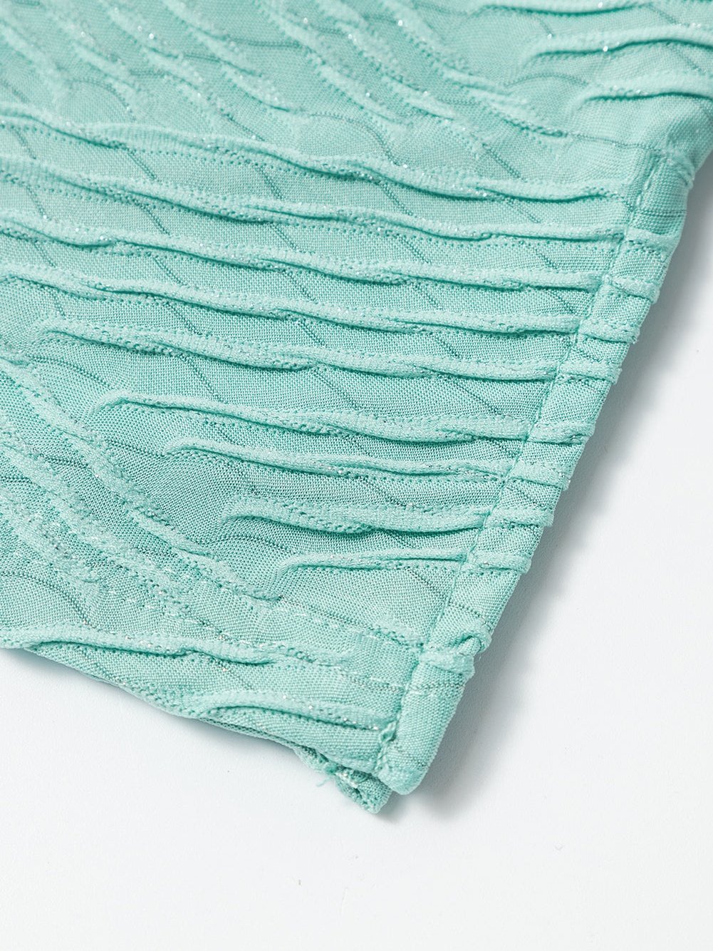 Green Textured V-Neck Casual Long Sleeve Blouse