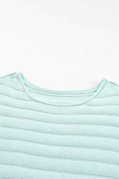 Green Exposed Seam Dolman Sleeve Ribbed Knit Top