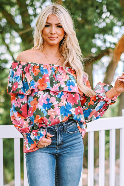Floral Off Shoulder Ruffle Sleeve Blouse