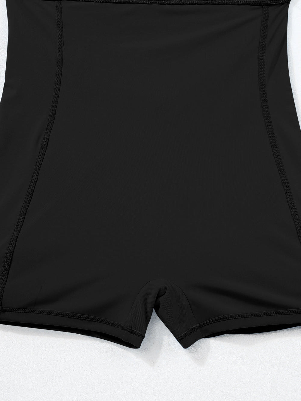 Sporty Black Ribbed Spaghetti Straps Swimdress with Flared Silhouette