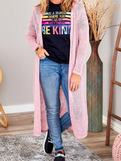 Pink Sheer Knit Long Side Slit Plus Size Cardigan with Southern Belle Style