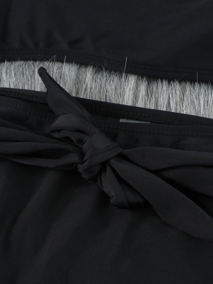 French Romance Black High Waisted Bikini with Puff Sleeves