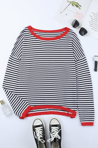 Stripe Striped Contrast Trimmed Drop Shoulder Sweater