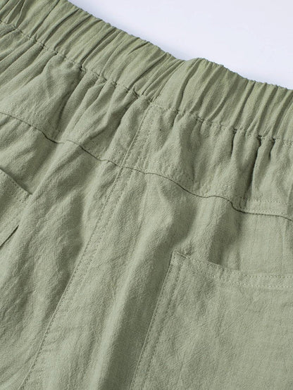 Green Linen Drawstring Shorts