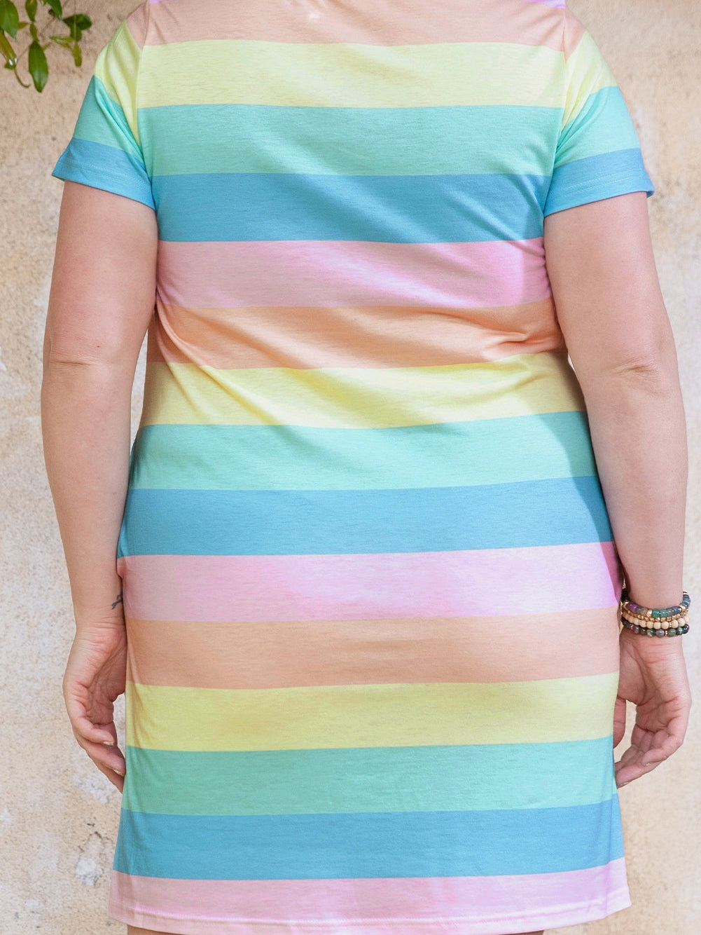 Multicolor Colorblock Pocketed V Neck T-shirt Dress