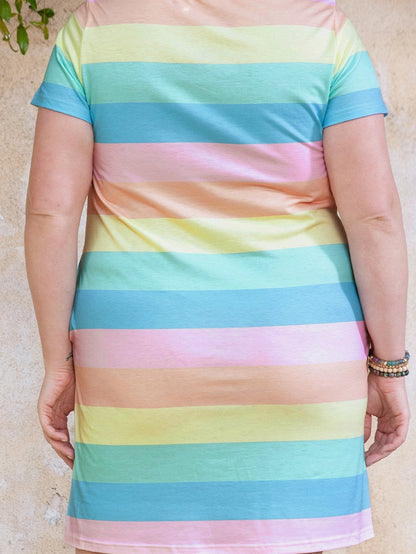 Multicolor Colorblock Pocketed V Neck T-shirt Dress