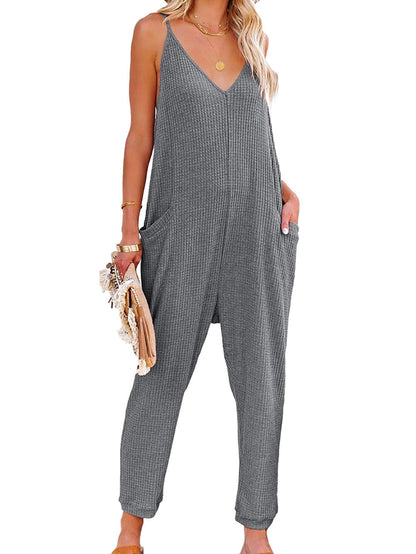 Elevate Your Street Style with Women's Sleeveless V-Neck Jumpsuit