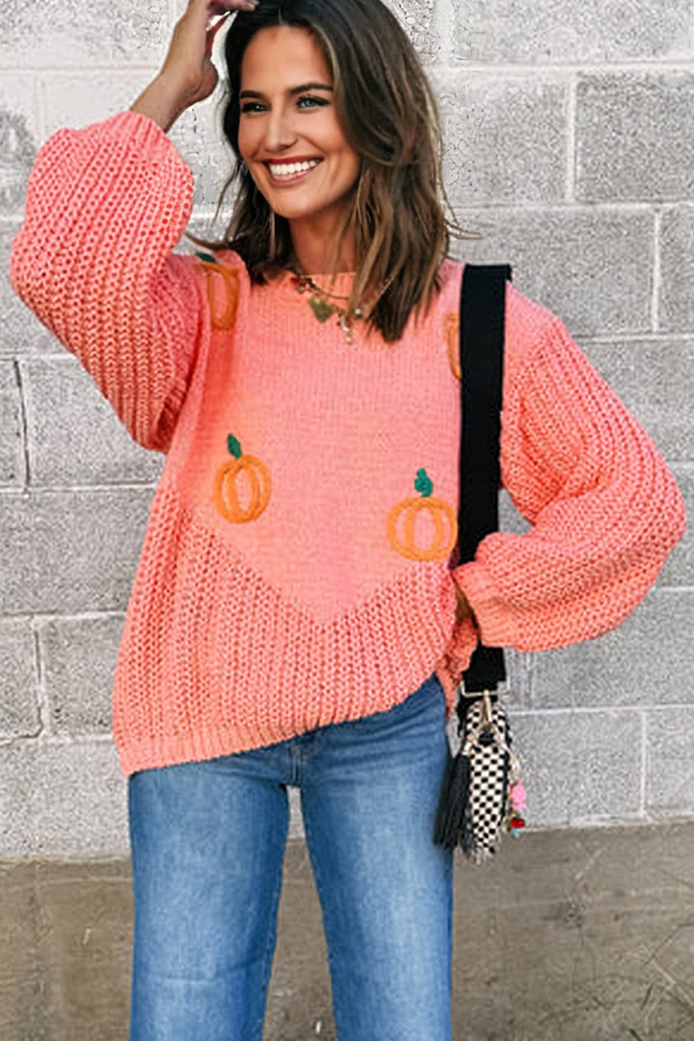 pumpkin embroidered sweater