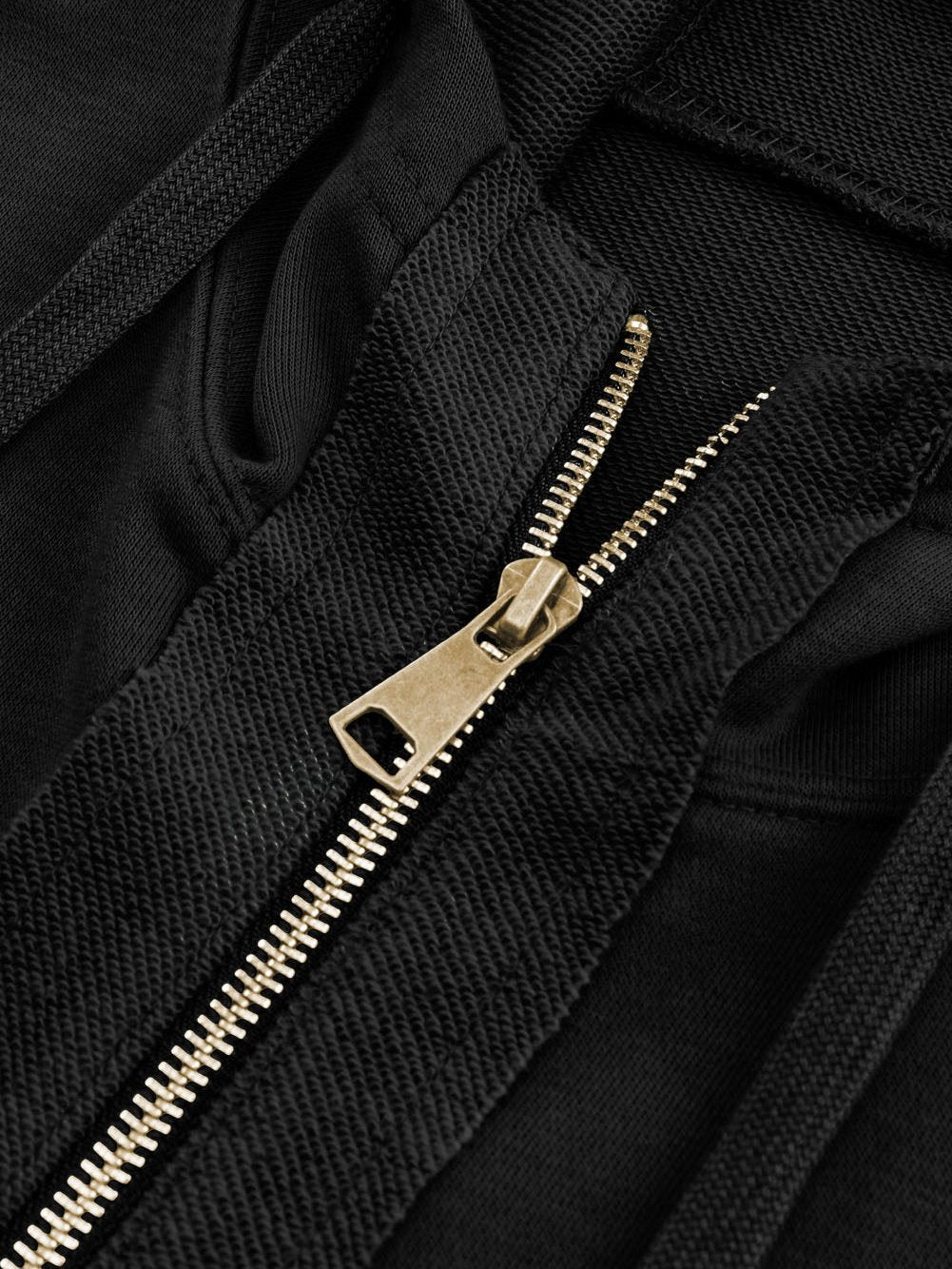 Black Exposed Seam Zip-Up Hooded Jacket