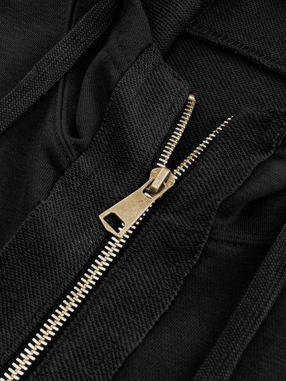 Black Exposed Seam Zip-Up Hooded Jacket