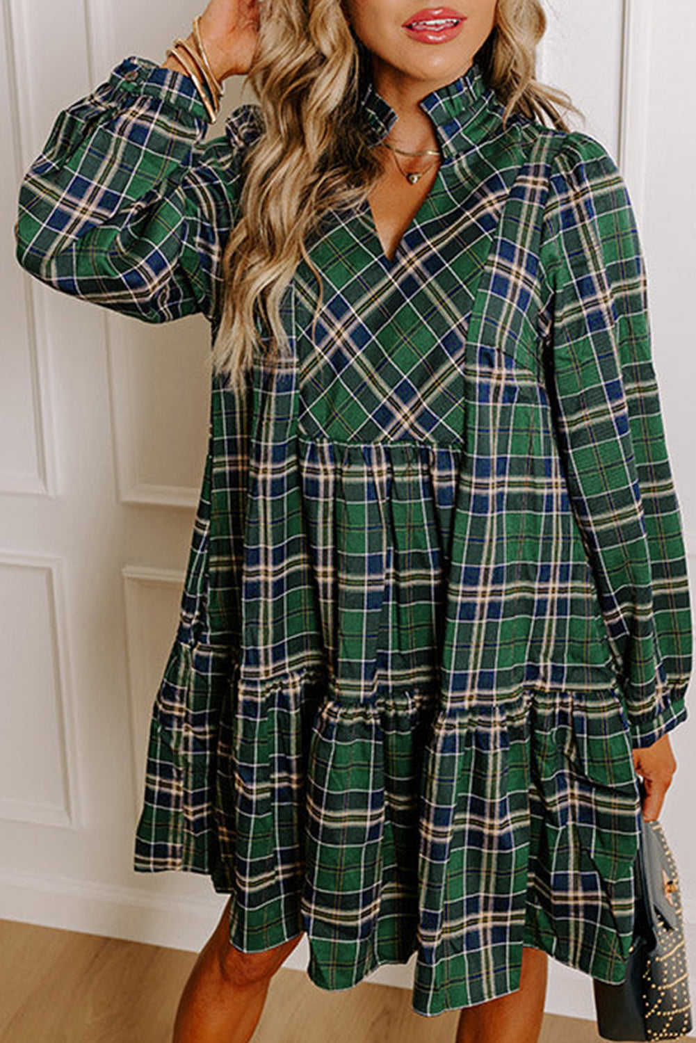 green plaid mini dress