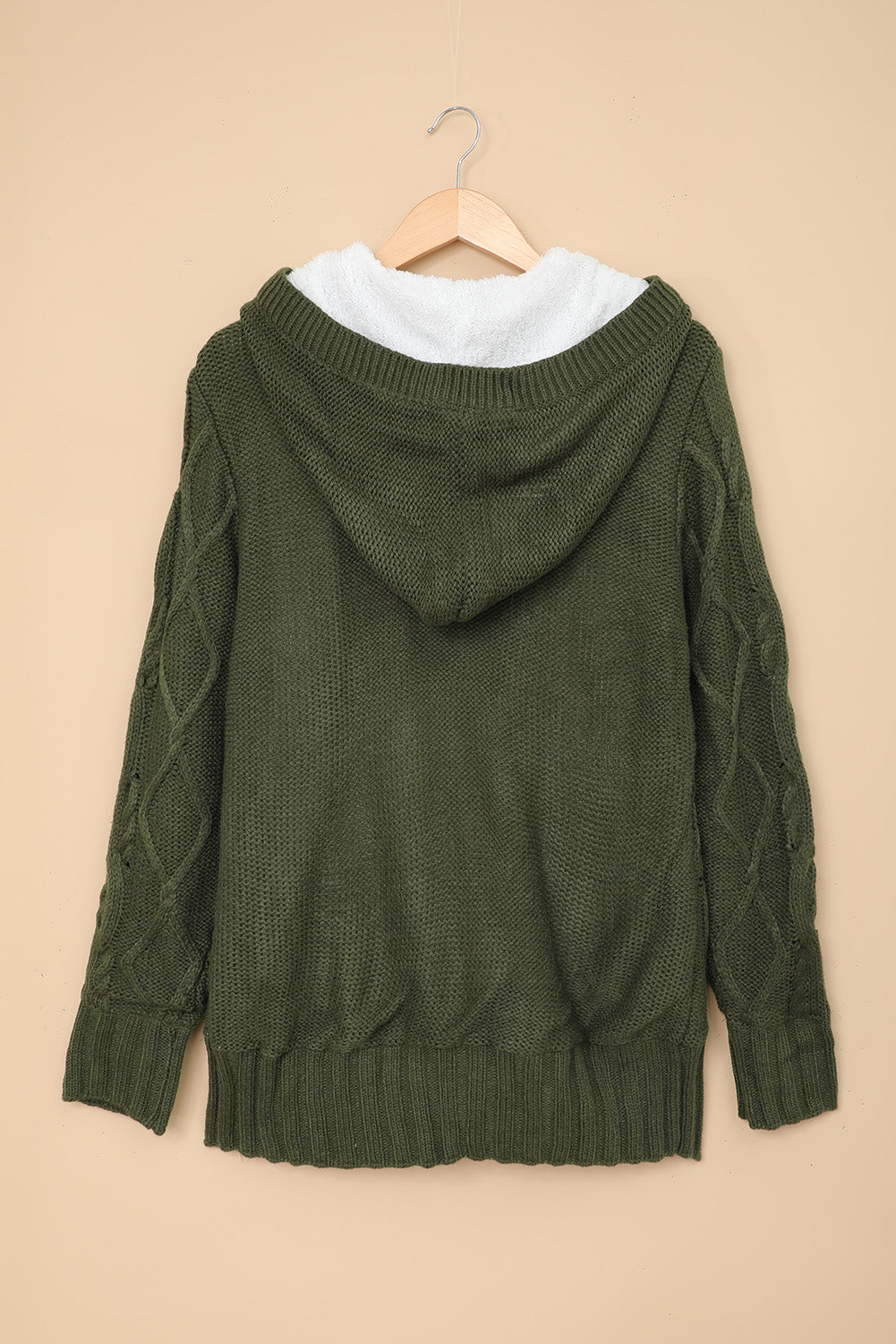 Army Green Fur Hood Horn Button Sweater Cardigan