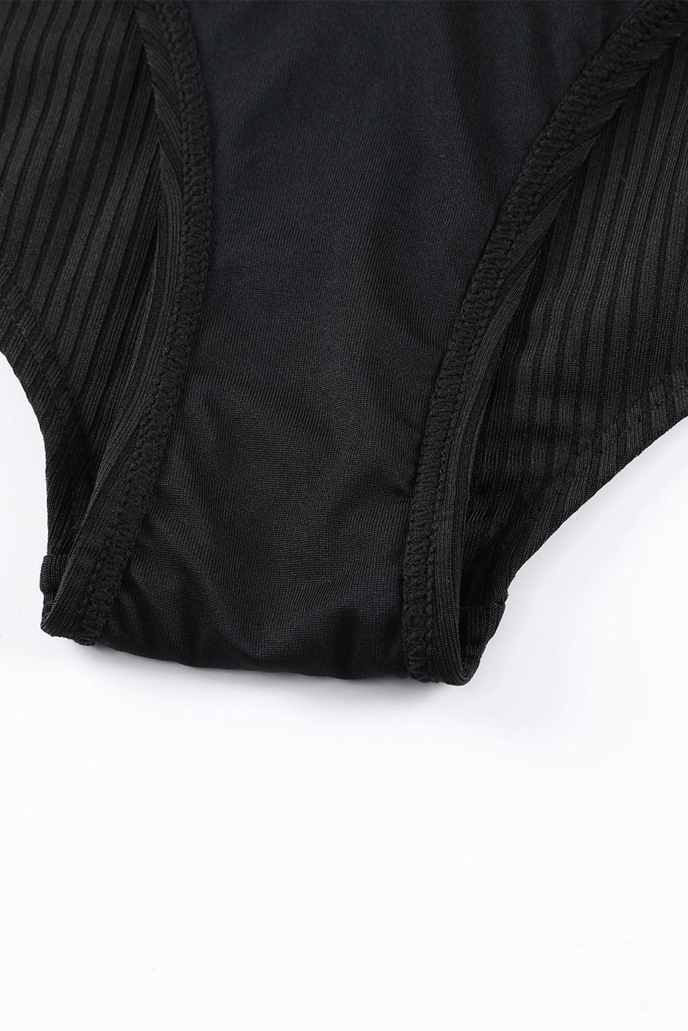 Beach Babe Black Ribbed Knit One Piece Swimsuit with Adjustable Straps
