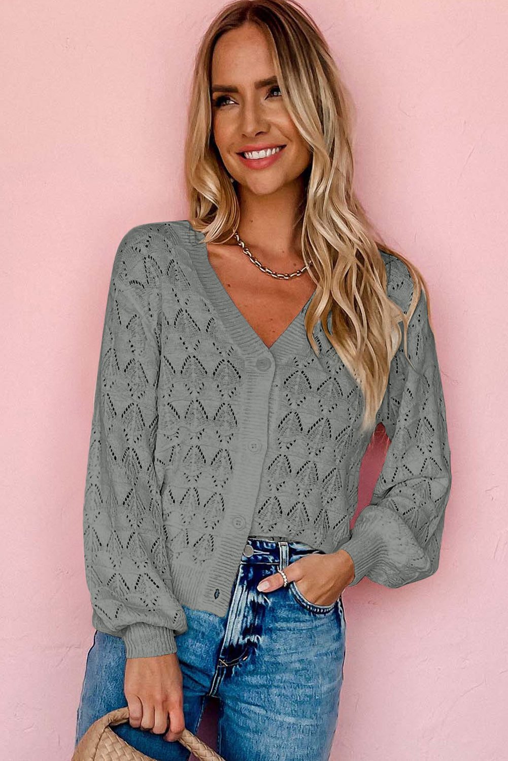 gray crochet cardigan