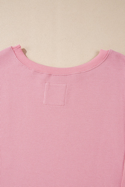Pink Waffle knit Bishop Sleeve Split Oversized Top