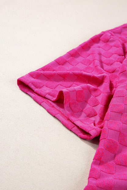 Peach Blossom Checkered Terry Knit Plus Size 2-Piece Shorts Set