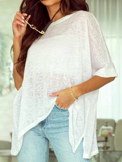 Elegant White Batwing Sleeve Oversized Tunic Tee