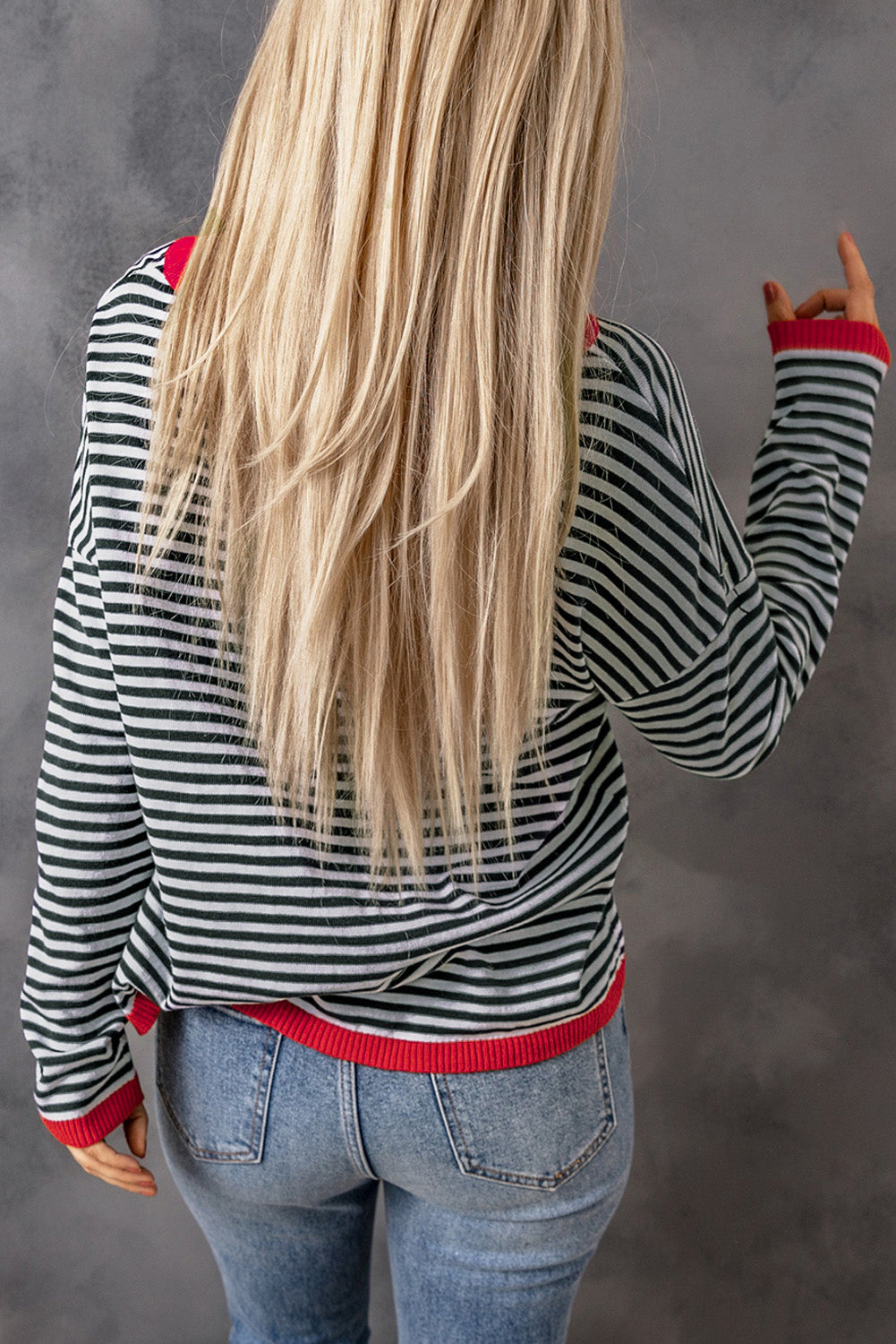 Stripe Striped Contrast Trimmed Drop Shoulder Sweater
