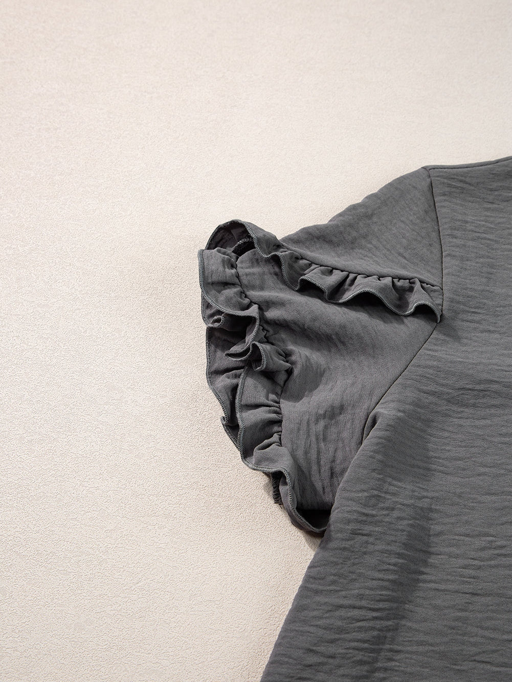 Dark Grey Ruffled Short Sleeve Plus Size Top