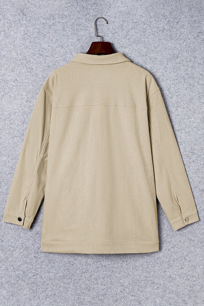 Khaki Oversized Crochet Detail Corduroy Shacket